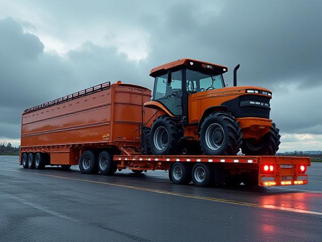 Step deck trailer hauling high-clearance cargo