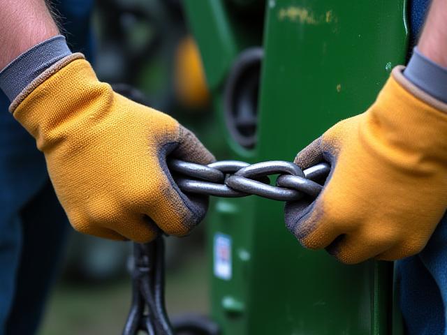 Jimenez Hauling driver securing heavy farm machinery