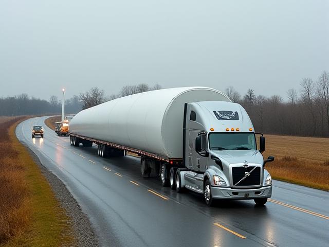 Wind turbine blade being hauled through Kasson MN