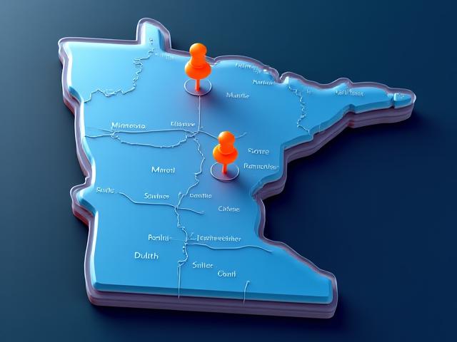 Regional map of Minnesota showing 500-mile coverage from Kasson