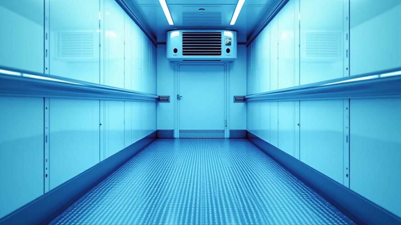 Interior view of a modern, clean refrigerated trailer with precise temperature control units visible